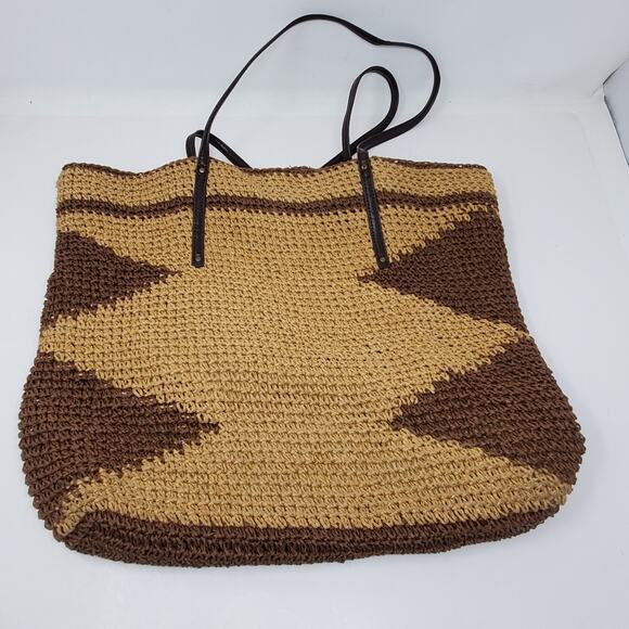 Lucky Brand Large  Woven tote bag with leather handles Great condition - Picture 2 of 12